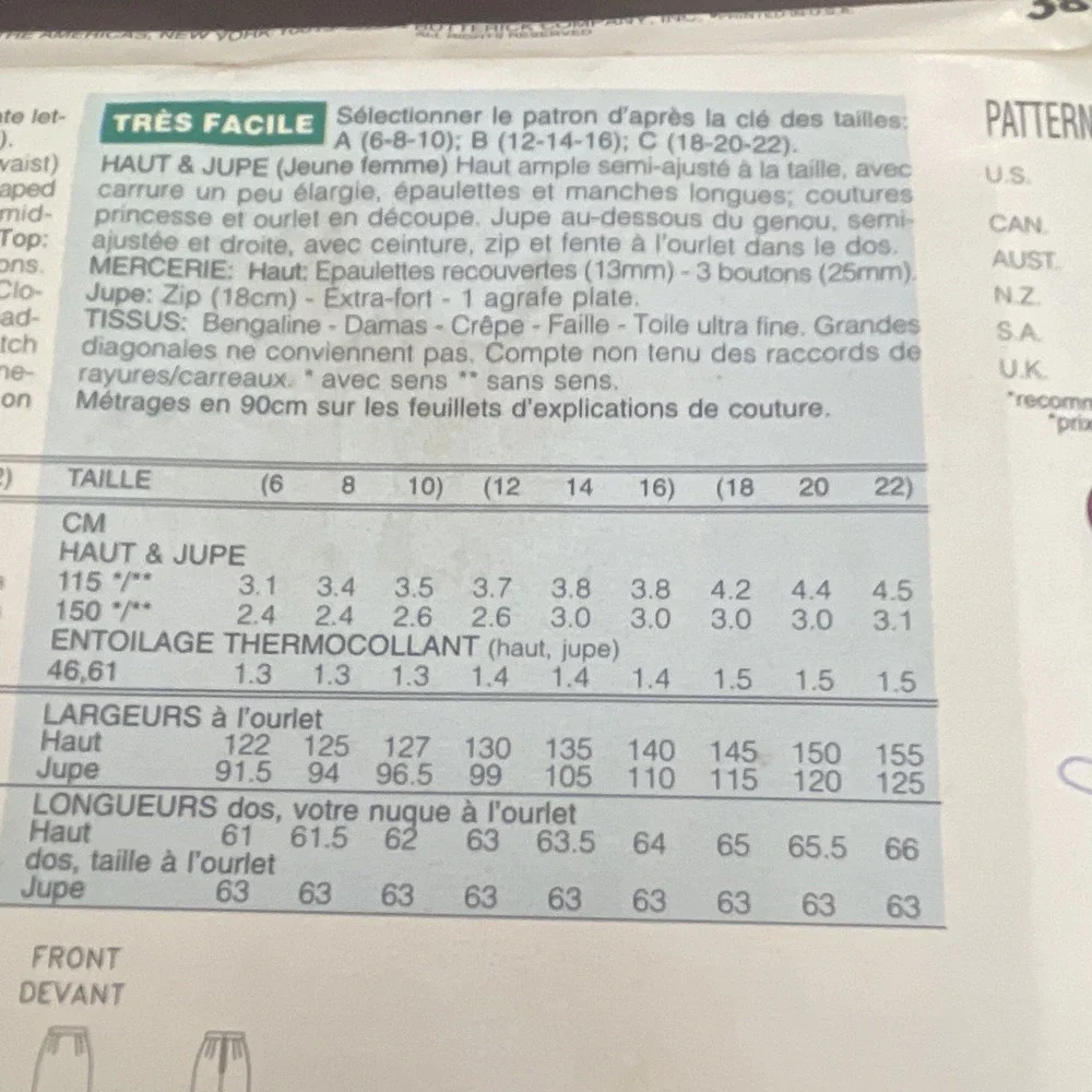 Butterick See & Sew 3825 Womens Misses‎ Top & Skirt Sewing Pattern Size 18-22